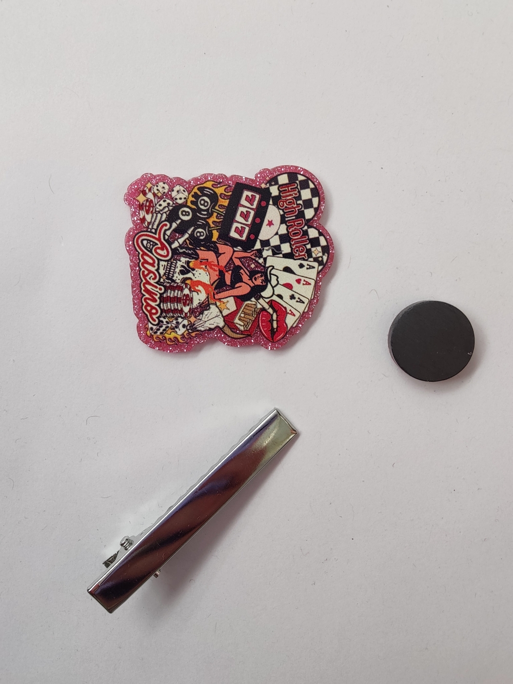 Custom Handmade Character Magnet or Hair Clip- Casino